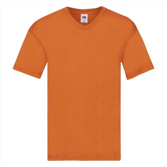 Set van 2x stuks basic V-hals t-shirt katoen oranje voor heren - Herenkleding t-shirt oranje, maat: 2XL (EU 56)