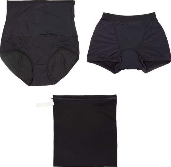 Cheeky Pants Set - Menstruatie Ondergoed Maat 48-50 Zwarte Wetbag - Comfortabel - Absorberend - Zero Waste