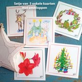 Drie setjes kerstkaarten - Enkele kaarten van 10 bij 10 cm - 15 orginele kaartjes met enveloppe. Kerstbomen, kransen met speculaas, hulsttakjes, rendier, mandala, hartje, kerstster