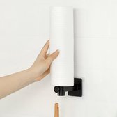 Porte-papier hygiénique rétractable - Porte-rouleau de cuisine - Support mural Zwart pour Papier de salle de bain - Étagère de rangement pour serviettes - Zwart