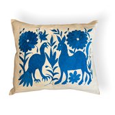 Kussenhoes - 45 x 45 cm  - Borduurwerk - blauw - handgemaakt  - motieven - Boho style