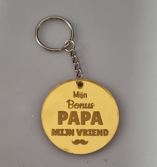 Porte-clés rond doré ''Mon Bonus Dad, My Friend.'' - bonus papa - bonus papa - acrylique miroir doré