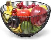 Zwart gepoedercoat metalen fruitschaal, moderne fruitkommen voor de keuken met anti-kras antislip pads, 25 cm open draad fruitmand om fruit goed te laten rijpen en ze langer vers t