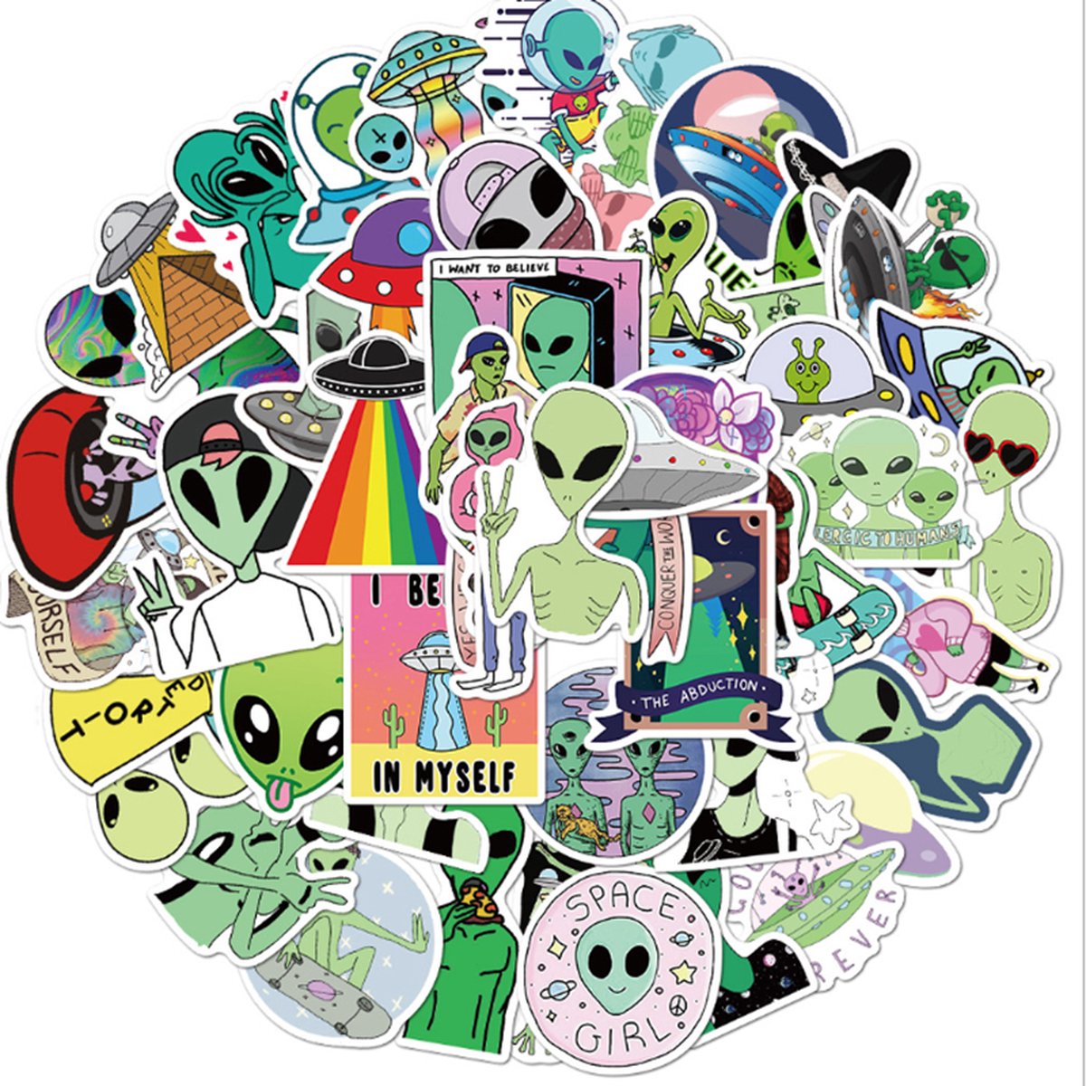 Alien Stickers 50 stickers voor laptop ipad telefoon schrift muur etc