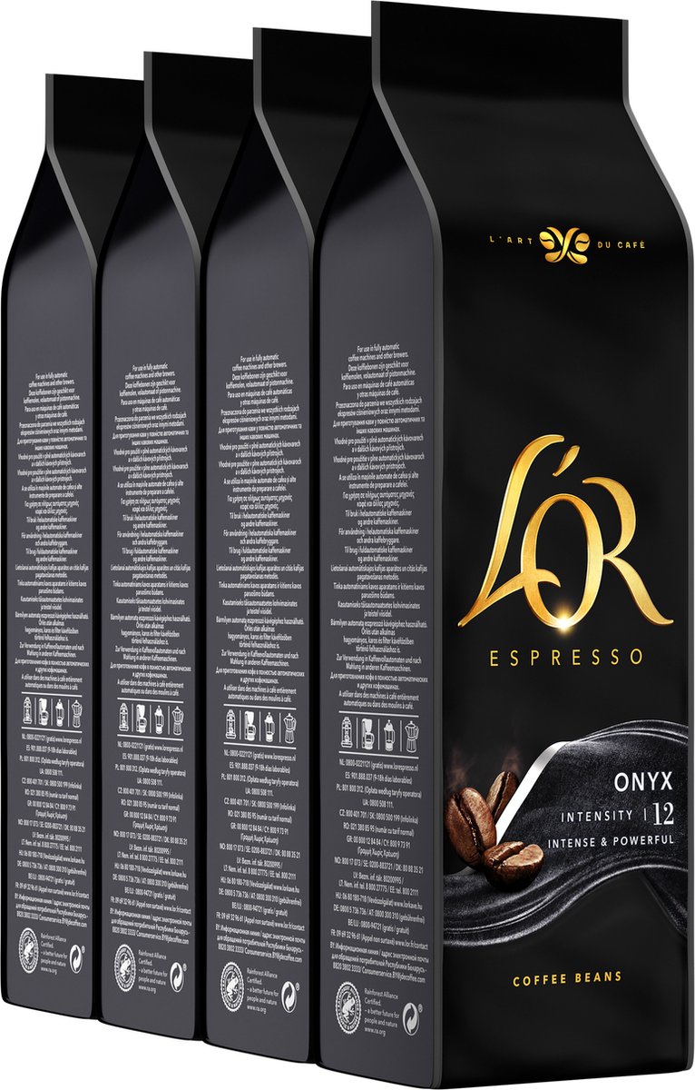 L'OR Espresso Onyx Koffiebonen - Intensiteit 12/12 - 4 x 500 gram - L'OR