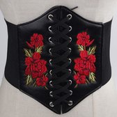 Taille riem - elastische riem - zwart met borduurwerk van rozen - slankmakend - korset