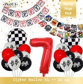Cijfer Ballon 7 Jaar * Hoera 7 Jaar Snoes *Mega Pack Red Racing Formule 1 Verjaardag Set van 21 Ballonnen 19 x en 2 x DIY Slinger Happy Birthday & Race items * 80 cm Verjaardag Num