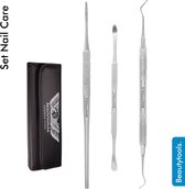 Beautytools INOX HOOK-NAIL-CARE-ESSENTIALS SET/ Nagelhoekverzorging Pedicure, Manicure Set / 3 - delige Essentials set voor nagelhoekjes - (ST - 3059)
