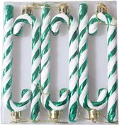 6x Kerstboomhangers groen/witte zuurstokken kerstversiering - groen/witte kerstversiering/boomversiering