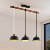 Lindby - hanglamp - 3 lichts - ijzer, rubberboomhout - H: 17.5 cm - E27 - zand, goud, hout