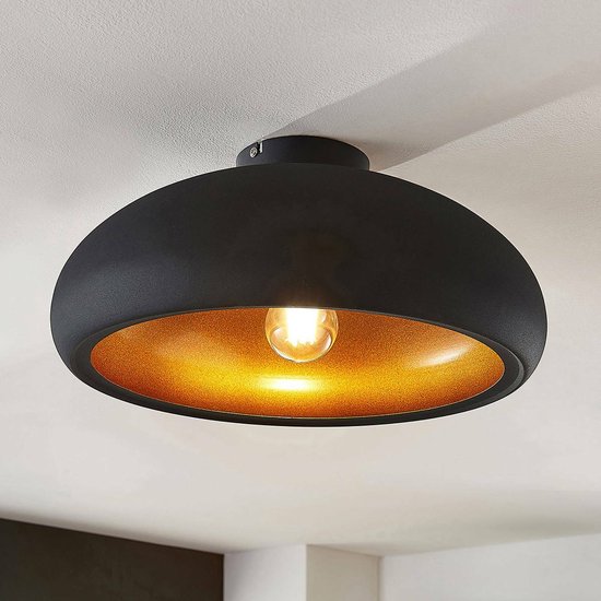 Lindby - plafondlamp - 1licht - metaal - H: 17.4 cm - E27 - zwart, goud