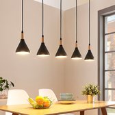 Lindby - LED hanglamp - 5 lichts - metaal, hout - E14 - , licht hout - A+ - inclusief lichtbronnen