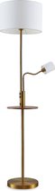 Lindby - vloerlamp - 2 lichts - ijzer, textiel, dennenhout - H: 170 cm - E27 - brons, crème-wit,