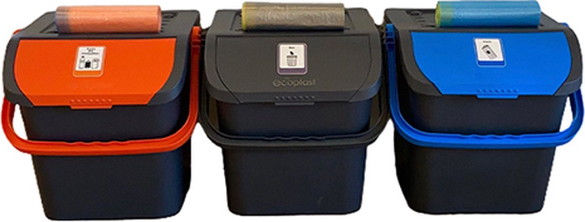 Set met 3 afvalbakken - Afvalscheidingsbak - afvalscheiding afvalbak - afval scheiden prullenbak - stickers - afvalzakken - 3 stuks - Malpie - sorteer afvalbak - sorteer bak