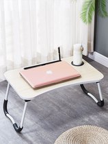 Laptoptafel - Bedtafel - Laptop standaard - Kunststof - Inklapbaar - Wit/lichtbruin