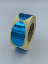 Licht Blauwe Sluitsticker - 250 Stuks - ovaal 25x50mm - hoogglans - metallic - sluitzegel - sluitetiket - chique inpakken - cadeau - gift - trouwkaart - geboortekaart - kerst