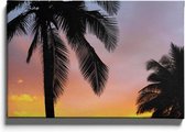 Walljar - Silhouet Palmbomen - Muurdecoratie - Canvas schilderij