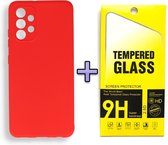 HB Hoesje Geschikt voor Samsung Galaxy A52 & A52S Rood & Glazen Screenprotector - Siliconen Back Cover