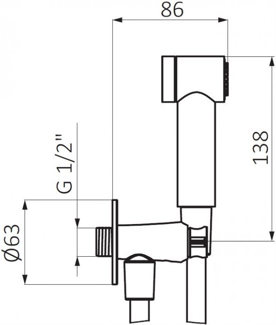 Bidet doucheset inclusief houder met waterinlaat en doucheslang