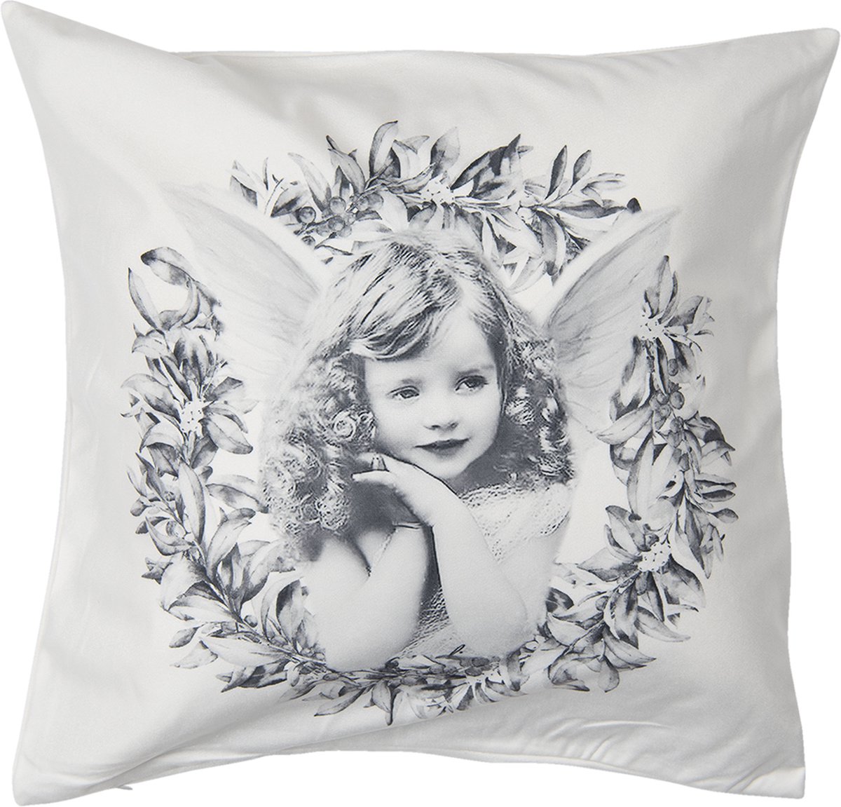 Clayre & Eef Kussenhoes 45x45 cm Wit Grijs Polyester Vierkant Engel Sierkussenhoes