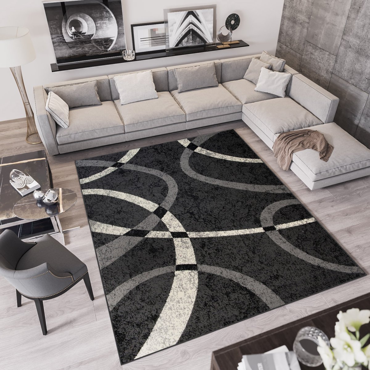 Tapiso Qmega Vloerkleed Zwart Grijs Woonkamer Tapijt Rug Maat- 300x400 Zwart Donker