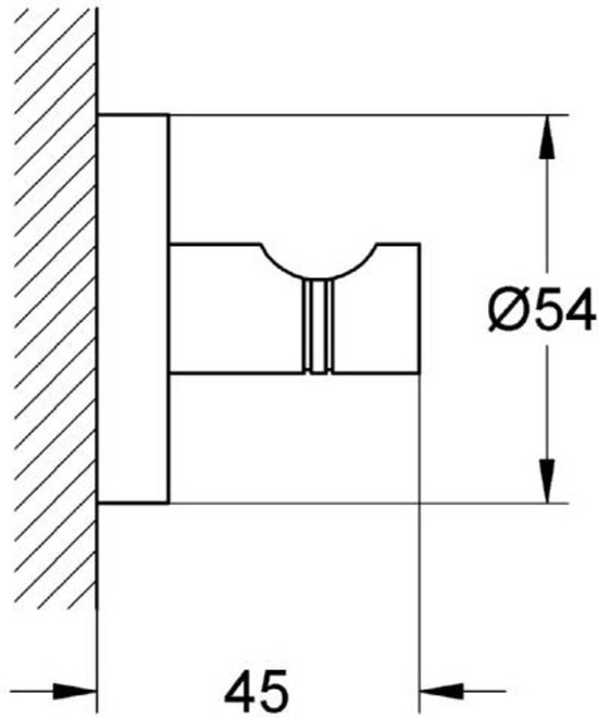Technische tekening van een ronde wandhouder met afmetingen Ø54 en 45.