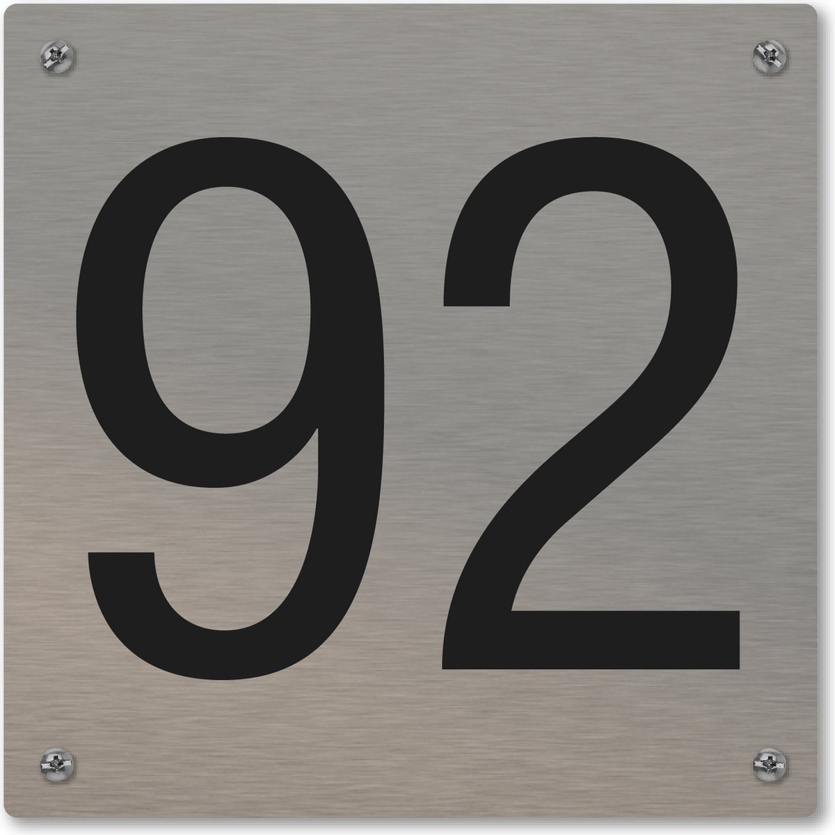 Huisnummerbord - huisnummer 92 - voordeur - 12 x 12 cm - rvs look - schroeven - naambordje nummerbord