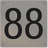 Huisnummerbord - huisnummer 88 - voordeur - 12 x 12 cm - rvs look - schroeven - naambordje nummerbord