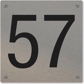 Huisnummerbord - huisnummer 57 - voordeur - 12 x 12 cm - rvs look - schroeven - naambordje nummerbord