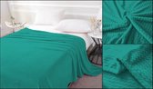 Mega mooi en groot- fleece-luxe -plaid- deken- bedsprei- azuur groen 160x200 cm. 100% microvezel  . Afgewerkt met een zigzag structuur. Lekker  warm voor in de winter ook te gebruiken  als- b