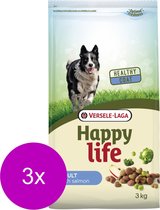 Happy Life Adult Zalm - Hondenvoer - 3 x 3 kg