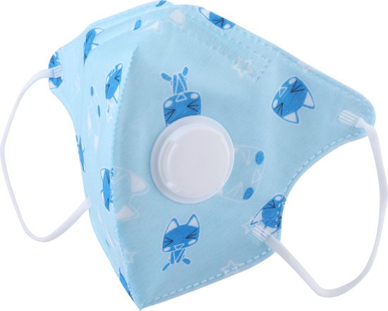 Kids Kinder Mondkapje Mondmasker met filter -5 Laags kleur blauw met opdruk  - 5 stuks