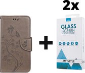 Bookcase Hoesje Vlinders Met Pasjeshouder iPhone 13 Pro Grijs - 2x Gratis Screen Protector - Telefoonhoesje - Smartphonehoesje