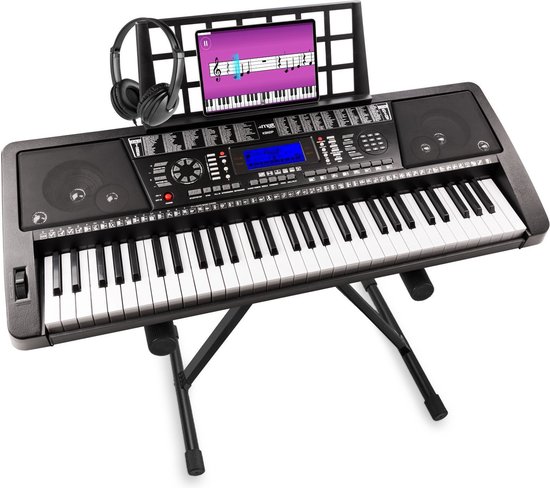 Midi keyboard piano - MAX KB12Pro midi keyboard met 61 aanslaggevoelige toetsen, keyboard standaard, koptelefoon, midi uitgang, pitch bend en groot display