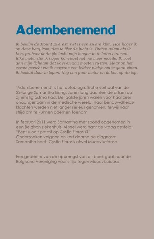 Tekst over het boek Adembenemend, mijn eerste jaar met Cystic Fibrosis.