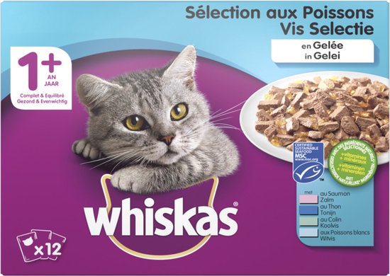 Nourriture pour chats Whiskas - Sélection de poisson 1+ ans en sachets de  gelée - 12x100g
