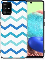 Siliconen Back Cover Geschikt voor Geschikt voor Samsung Galaxy A71 Telefoon Hoesje met Zwarte rand Zigzag Blauw