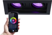 HOFTRONIC Durham Smart - Dubbele inbouwspot - Mat zwart - GU10 RGBW 16,5 miljoen kleuren -11 Watt 690 Lumen - Dimbaar via smartphone en spraak - Kantelbaar - WiFi en Bluetooth - Voor Google H