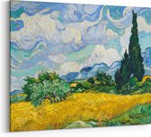 Schilderij op Canvas - 100 x 75 cm - Korenveld met Cipressen - Kunst - Vincent van Gogh - Landschap - Wolken - Wanddecoratie - Muurdecoratie - Slaapkamer - Woonkamer