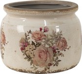 Clayre & Eef Pot de fleurs Ø 20x15 cm Beige Rose Céramique Rond Fleurs Pot de fleurs d'intérieur