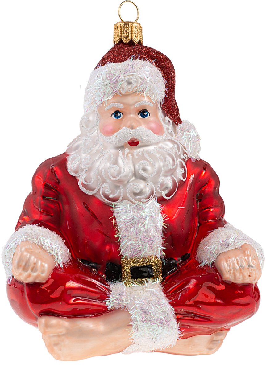 Viv! Christmas Kerstornament - Kerstman Yoga - mond geblazen glas - rood - 10,5cm