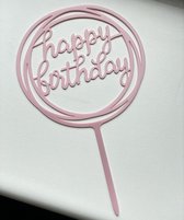 Happy Birthday taart topper - Cake topper - Happy Birthday- rond -baby pink
