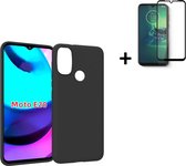 Motorola Moto E20 Hoesje - Motorola Moto E20 Full Screenprotector - Siliconen - Motorola Moto E20 Hoes Zwart Case + Full Tempered Glass