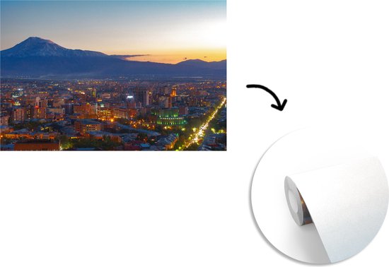 Erevan arménien au crépuscule avec le mont Ararat en Asie papier peint photo vinyle largeur 360 cm x hauteur 240 cm - Tirage photo sur papier peint (disponible en 7 tailles)