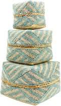 Opbergmanden - Opbergdozen - 3 stuks - Vierkant - Blauw Gestreept - 33x33x13 cm - Sarana - Fairtrade Indonesie - Fairtrade