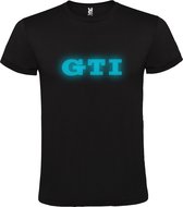 Zwart T shirt met Zwart  " GTI " logo Glow in the Dark Blauw print size XXL