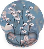 Moodadventures - muismat ergonomisch Japanese Flowers - met polssteun - lichtblauw