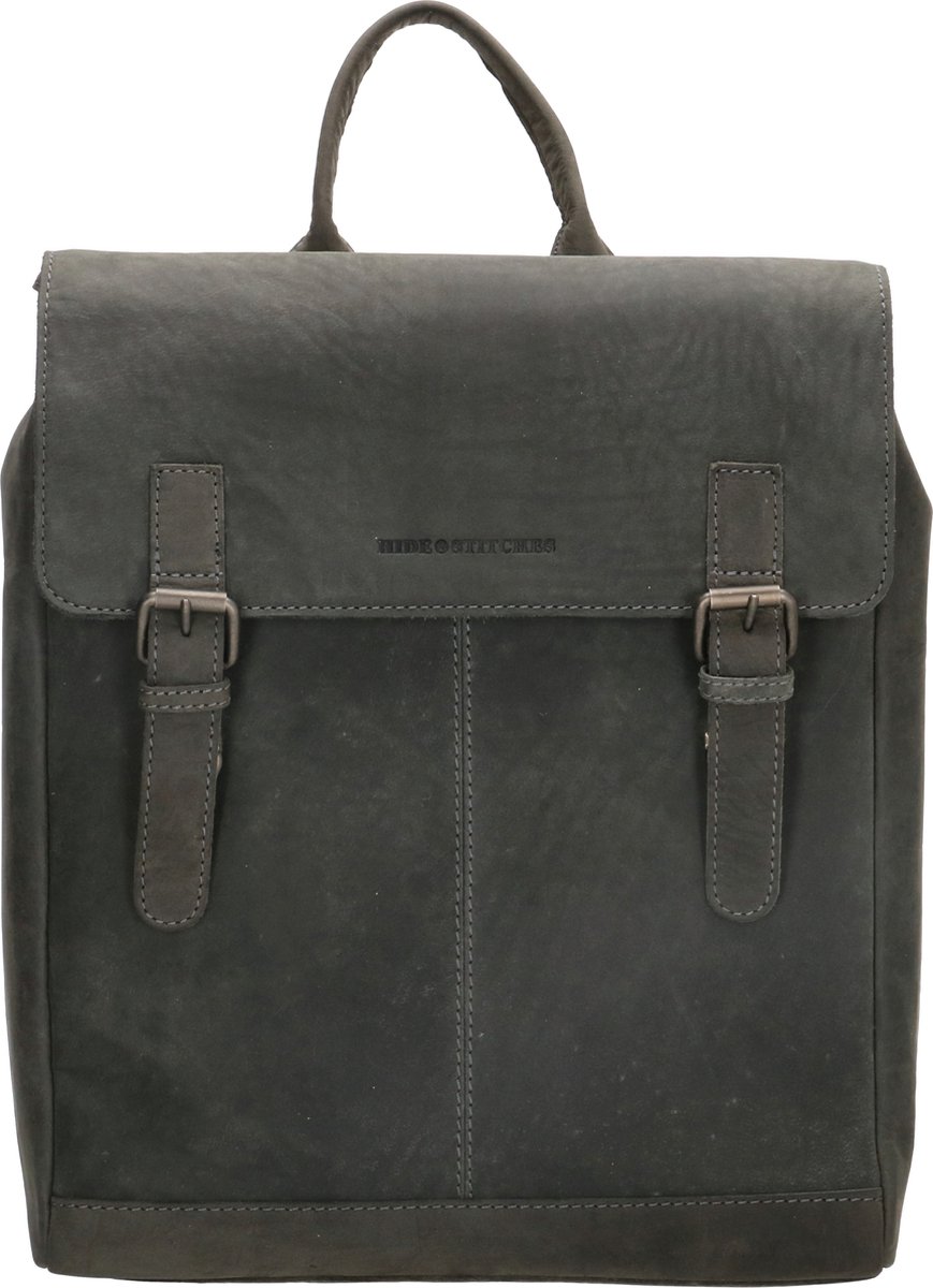 Old West Rugzak Leer 13,3 inch Laptoptas met 2 gespen - Zwart