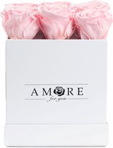 Longlife Rozen Flowerbox Small - Luxe Roze Longlife Rozen In Vierkante Witte Designer Giftbox - Valentijn