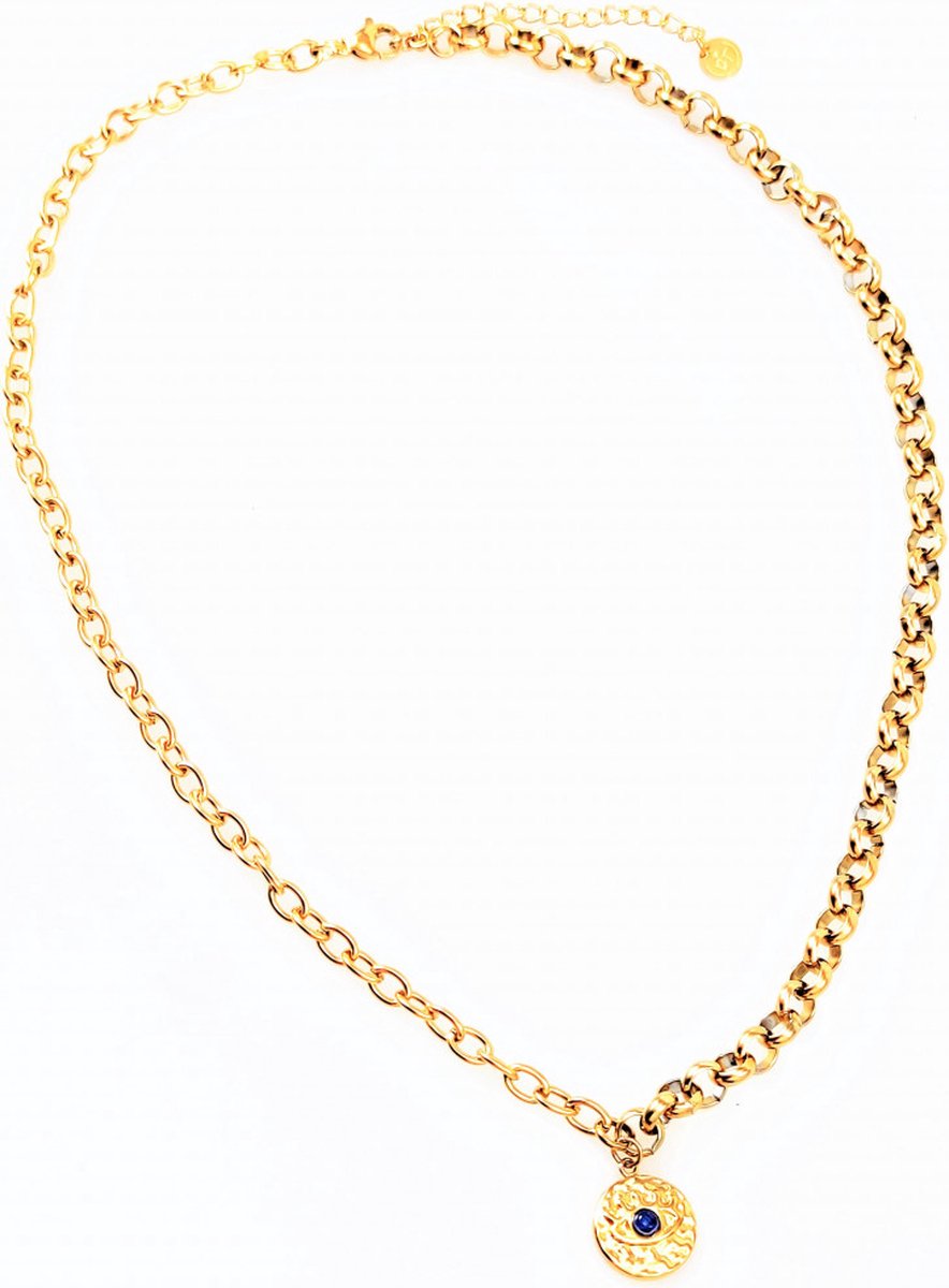 Dottilove Collier- Geelgoudkleurig Verguld RVS - Dames Ketting met Turks Oog Hanger